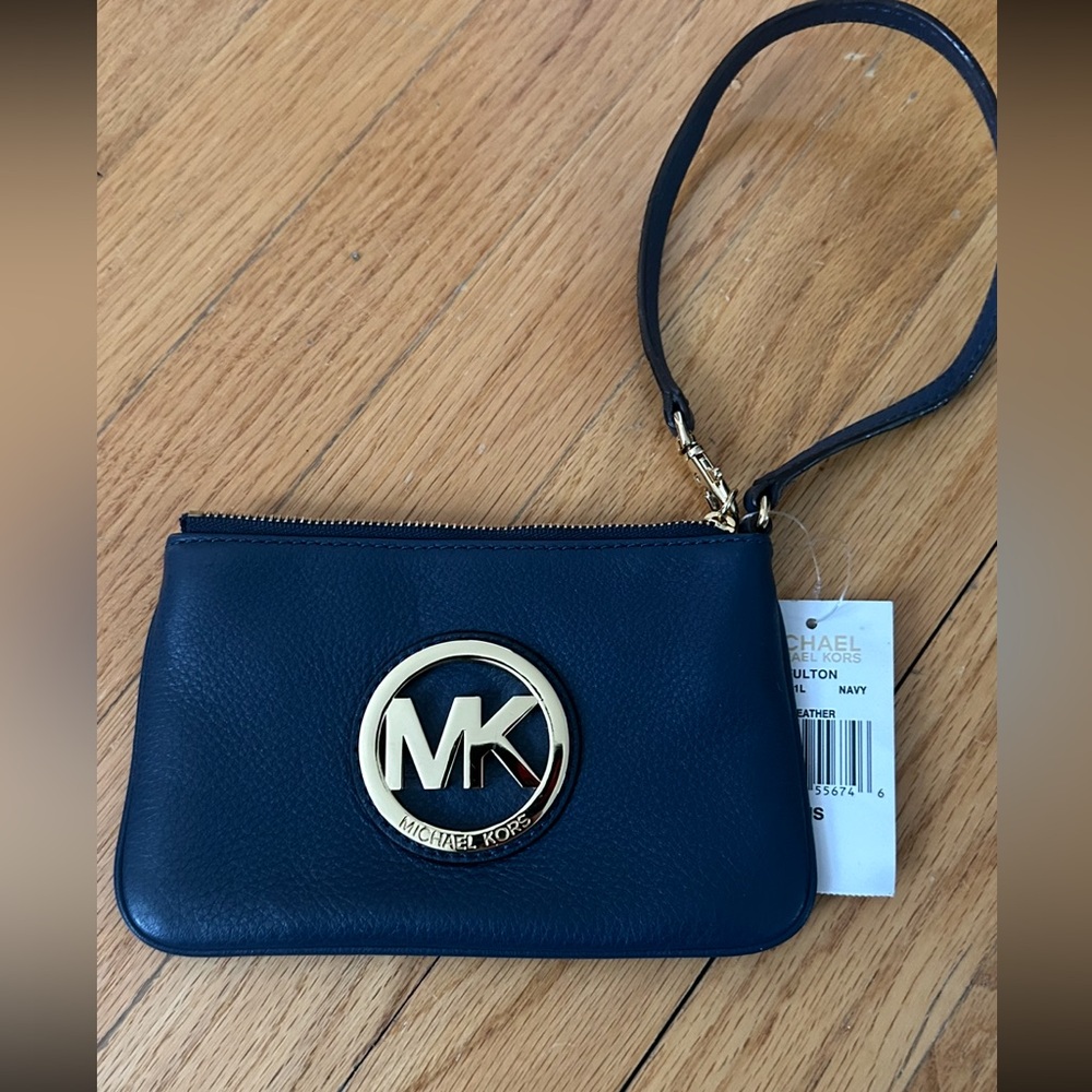 Michael Kors Blue and Gold leather wristlet